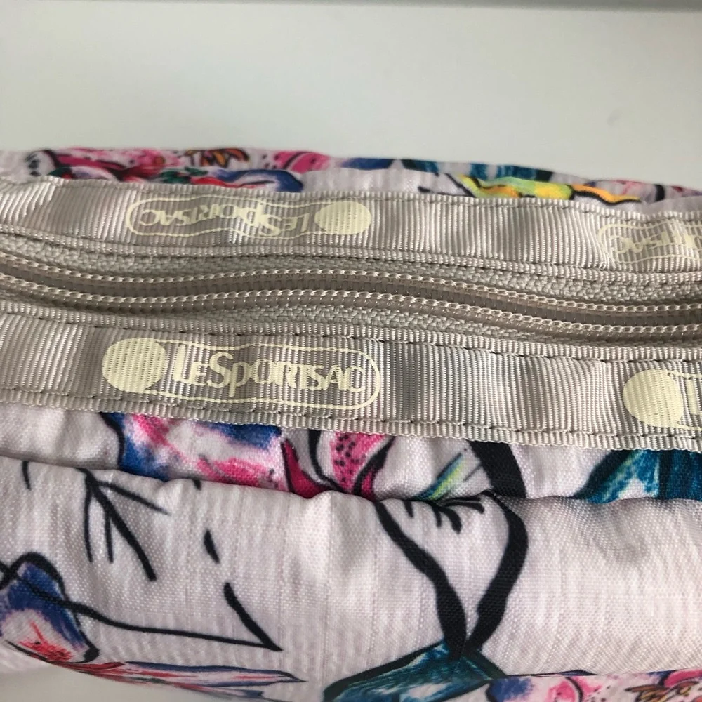 Le Sportsac Floral Pink Cosmetic Pouch with Blue Accents
